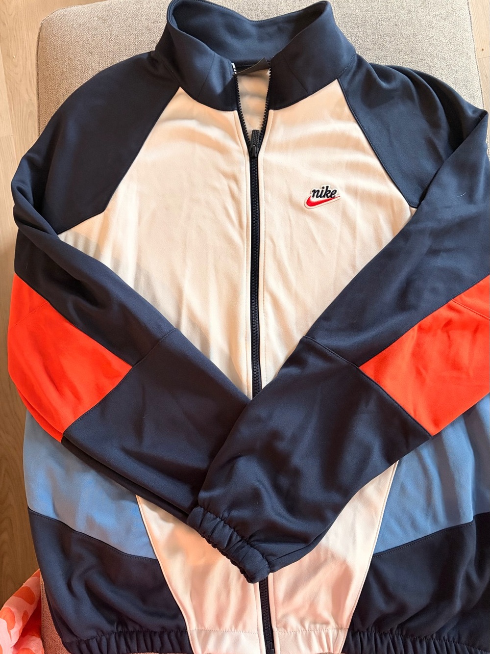 Nike Y2K Colorblock Track Jacket Windbreaker Full Zip Navy Blue Orange Gray SZ L